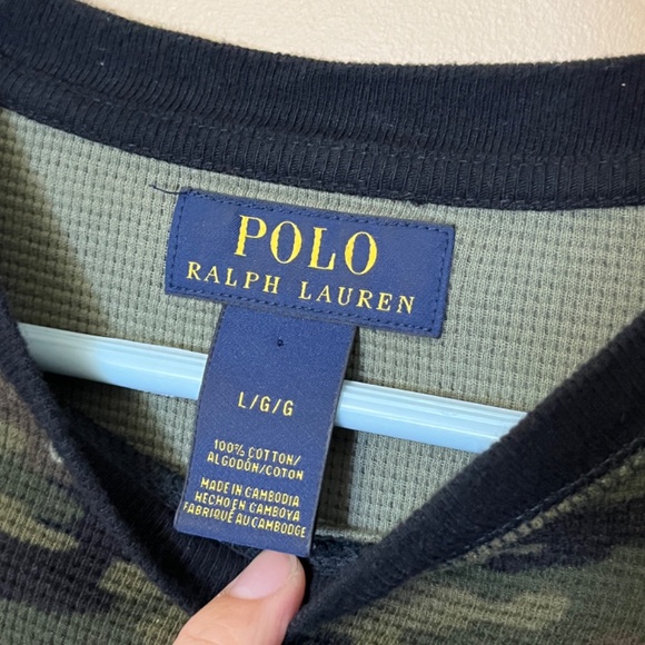 Polo Ralph Lauren Waffle Knit Camo Crew Long Sleeve Shirt - Men's Size L - Green - Picture 2 of 8